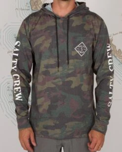 Salty Crew Tippet Camo Pocket Hood Tech Tee