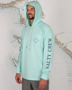Salty Crew Tippet Sea Foam Pocket Hood Tech Tee -Salty Crew 20135237 SEAFOAM OMSIDELEFT