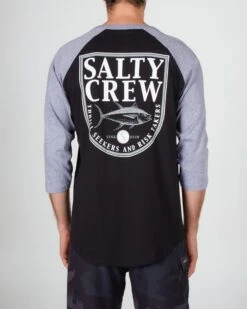 Salty Crew Current Black L/S Baseball Tee