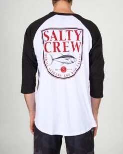 Salty Crew Current White/Black L/S Baseball Tee
