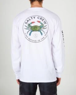 Salty Crew Blue Crabber White L/S Premium Tee -Salty Crew 20135422 WHT OMBACK