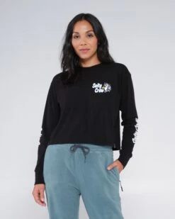 Salty Crew Fish N Chips Black L/S Crop Tee