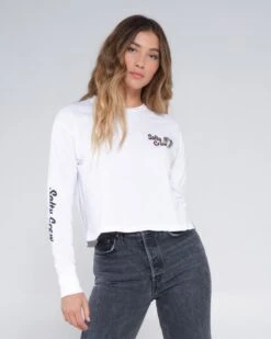 Salty Crew Fish N Chips White L/S Crop Tee