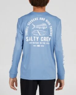 Salty Crew Lateral Line Boys Marine Blue L/S Sunshirt -Salty Crew 20135456Y MRBLU OMBACK