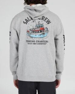 Salty Crew Fishing Charters Heather Grey Hood Fleece