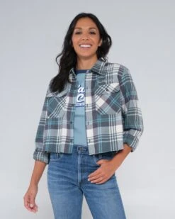 Salty Crew Golden Age Sage Crop Flannel