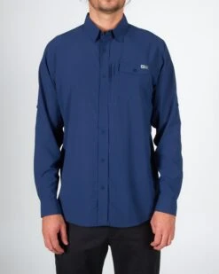 Salty Crew Winward Navy L/S Perforated Tech Woven